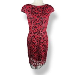 Antonio Melani Red Lace Sequin Dress Womens Size 8 Glam Cocktail Hoco Party Vamp